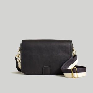 Madewell Black Leather Adjustable Crossbody The Transport Flap Shoulder Bag